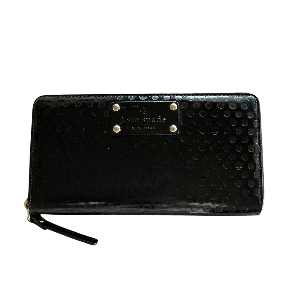 KATE SPADE NEW YORK Beale Street Neda Shiny Black Zip-Around Wallet WLRU1590